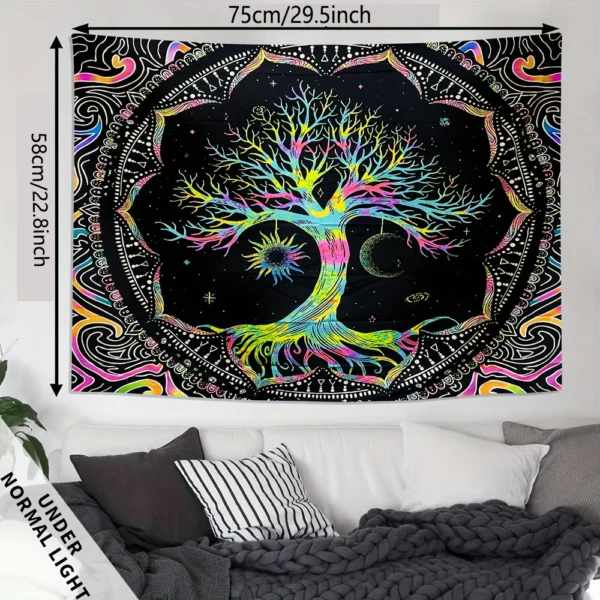 Tree of Life Tapestry - 75x58cm Psychedelic Sun, Moon, and Galaxy Design - Image 4