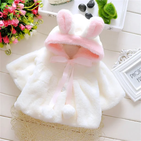 Girls' Winter Cape – Wool Shawl with Ear Fleece Hood for Babies, Cozy & Stylish Outerwear - Image 3