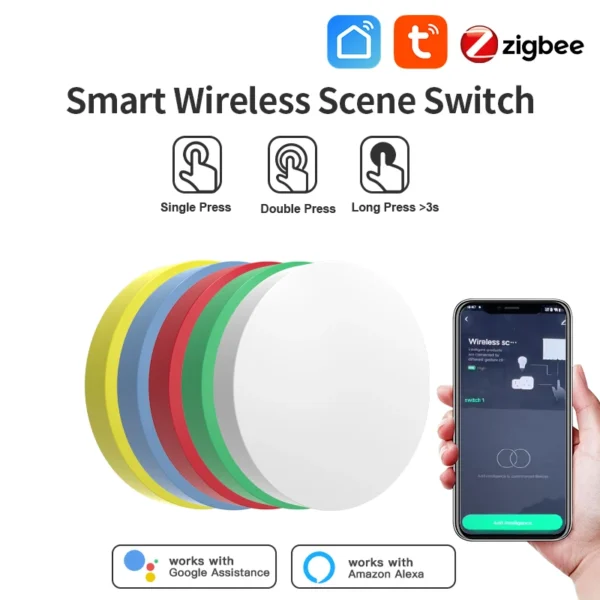 Create and control multi-scene environments with the Tuya ZigBee Smart Wireless Scene Button Switch. Compatible with Alexa and Google Home, it allows you to easily set the perfect atmosphere with voice and APP control.