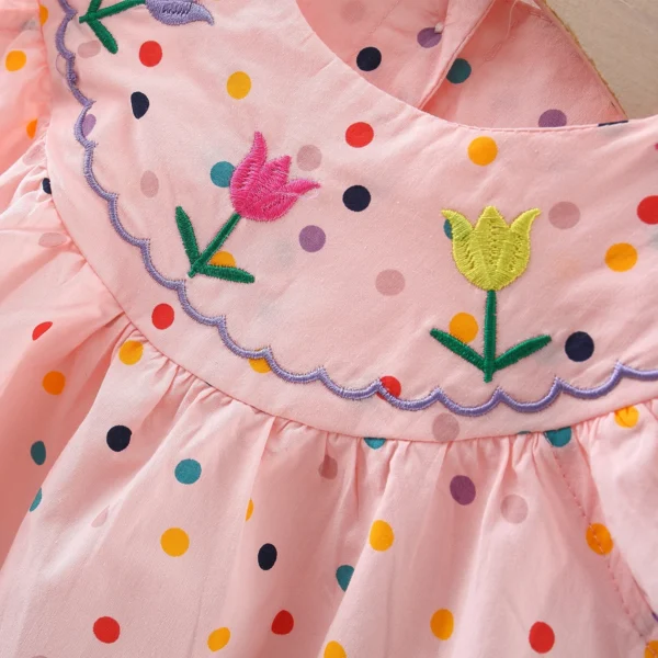 Baby Girl Cotton Dress – Embroidered Flower & Polka Dot Summer Dress - Image 3