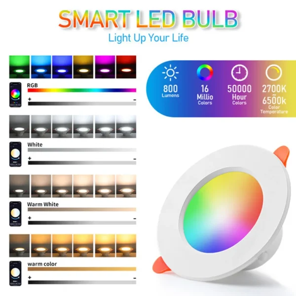 Elevate your decor with the 10W RGB Smart Spotlight, offering 16 colors, adjustable temperatures (2700K–6500K), and Bluetooth control. Perfect for living rooms and bedrooms.