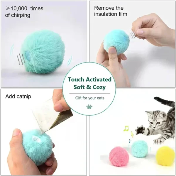 Interactive Electric Cat Toy Ball – Plush Squeak Training Ball with Catnip - Image 2
