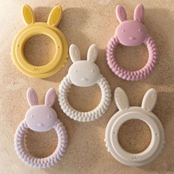 Soothe your baby’s gums with the 1PC Baby Teether Silicone Toy. Made from BPA-free silicone, this cute cartoon rabbit teether provides safe relief for teething babies.