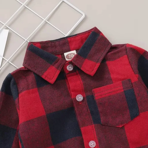 Newborn Baby Boy Plaid Romper – Long Sleeves Red Plaid Bodysuit, Spring & Autumn Fashion Jumpsuit for Infants (0-18 Months) - Image 4