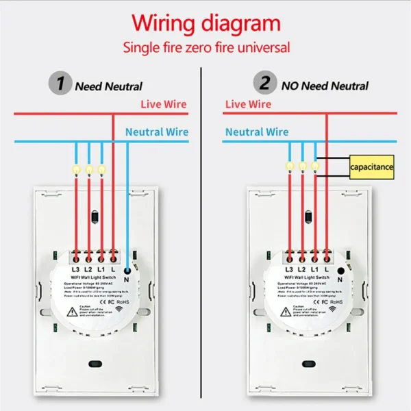 Tuya US WiFi Smart Wall Switch – No Neutral Wire, Touch Sensor, Alexa & Google Home Compatible - Image 6