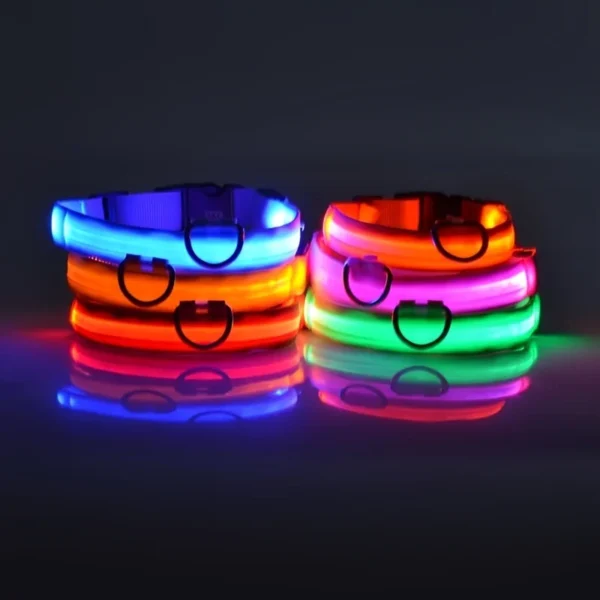 Nylon LED Glow-in-the-Dark Dog Collar – Luminous Safety Flashing Light for Night Walks - Image 3