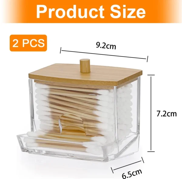Clear Cotton Swab Holder with Bamboo Lid – Stylish Bathroom Storage Container - Image 2