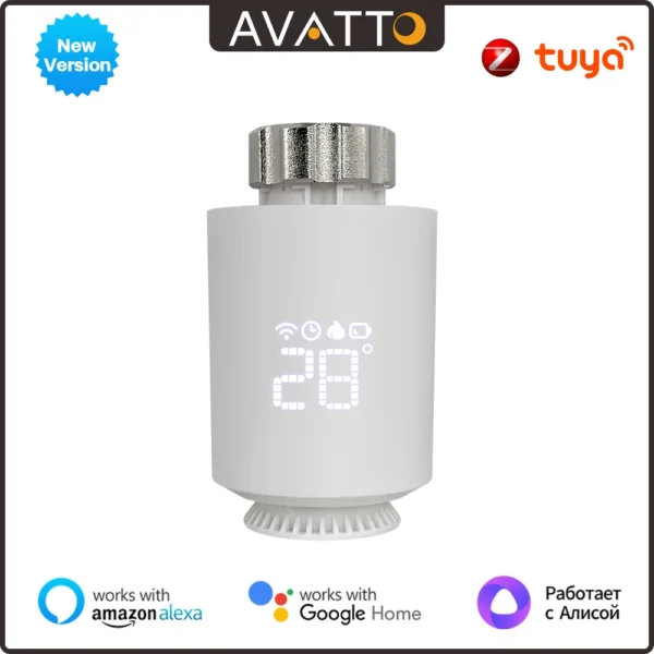 Upgrade to the AVATTO ZigBee3.0 Smart Radiator Thermostat! Enjoy remote control via Tuya Smart Life, voice compatibility with Alexa & Google Home, and programmable schedules.