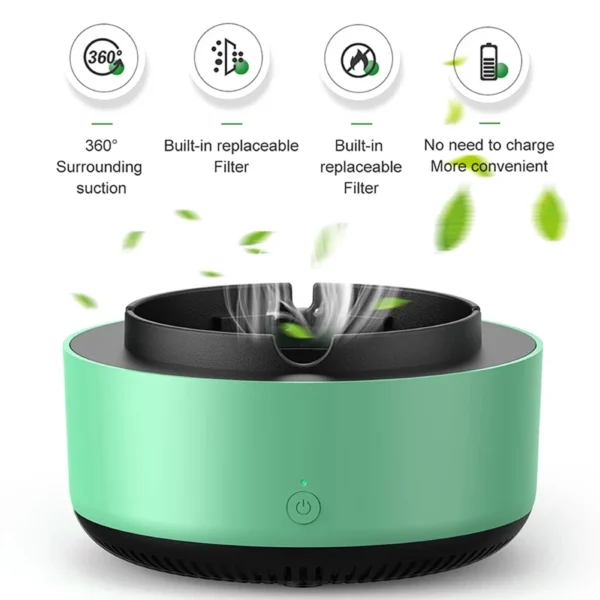 Multipurpose Ashtray with Air Purifier Function – Odor Removal and Smoke Filtration for Cigarettes – Battery Powered Mini Air Purifier - Image 2