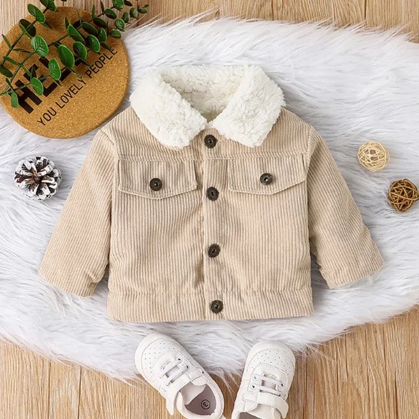 Warm winter jacket for baby boys and girls aged 0-3 years. Long sleeve cotton coat with a stylish patchwork design, perfect for casual outings in cold weather.