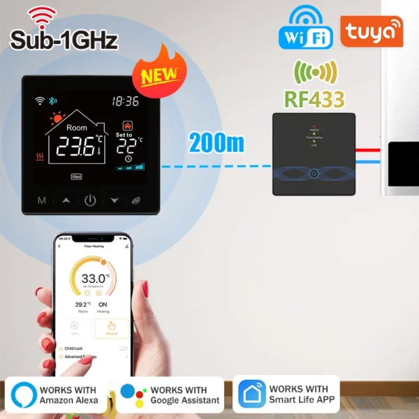 Enhance your home’s heating efficiency with the Tuya Smart Home WiFi Wireless Thermostat, designed for gas boilers and water heating. Battery-powered, Alexa/Google Home-compatible, and Tuya-integrated for seamless smart control.