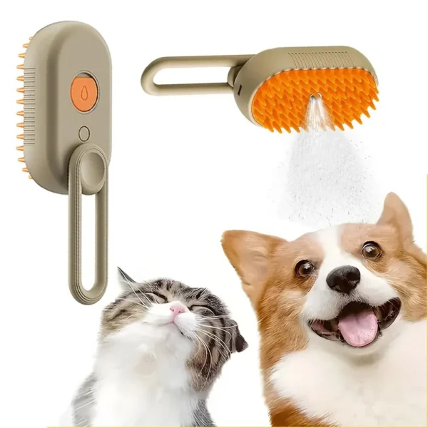 3-in-1 Electric Pet Grooming Brush with steaming, brushing, and massaging functions. Ideal for detangling, reducing shedding, and relaxing dogs & cats.
