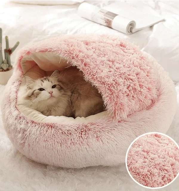 Plush Hooded Pet Bed – 2-in-1 Fluffy Sleeping Nest for Cats & Small Dogs - Image 5