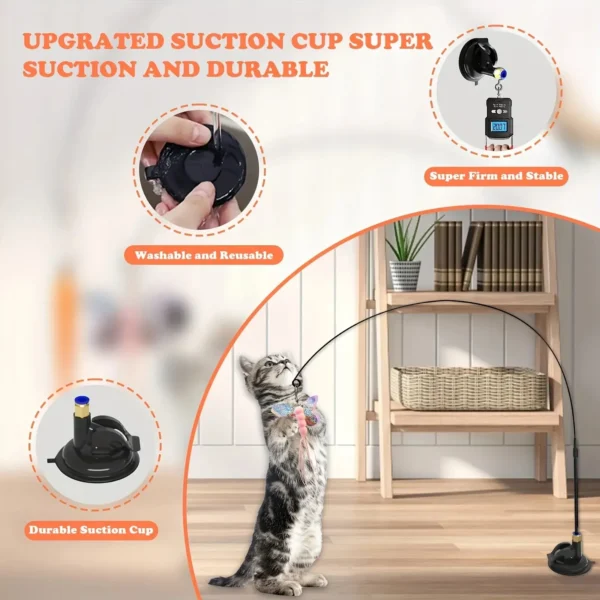 Cat Teaser Toy – Interactive Bell & Feather Wand with Suction Cup Pole - Image 4