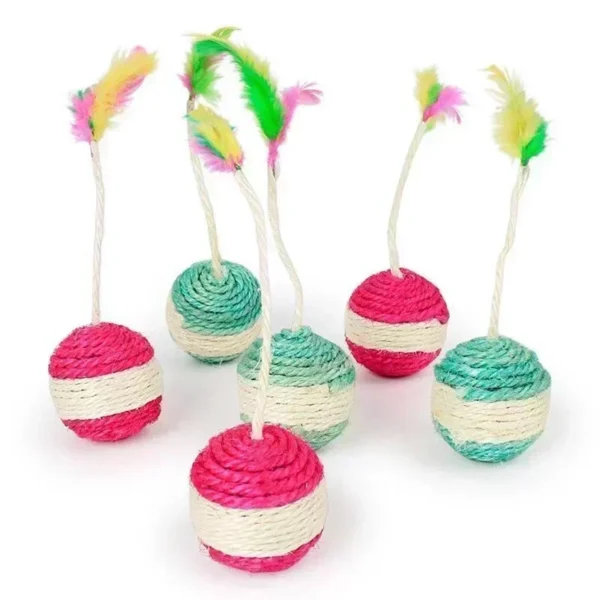 Cat Toy Sisal Scratching Ball – Interactive Feather Toy for Kittens - Image 3