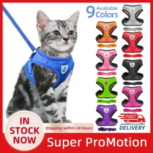 Breathable and adjustable Cat Harness Vest with Leash, designed for comfort and security. No-pull, escape-proof fit for small & medium pets.