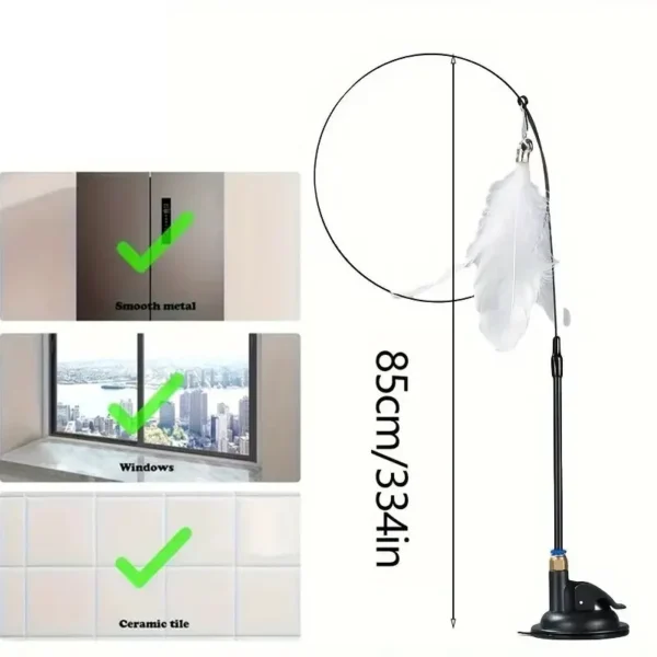 Cat Teaser Toy – Interactive Bell & Feather Wand with Suction Cup Pole - Image 2
