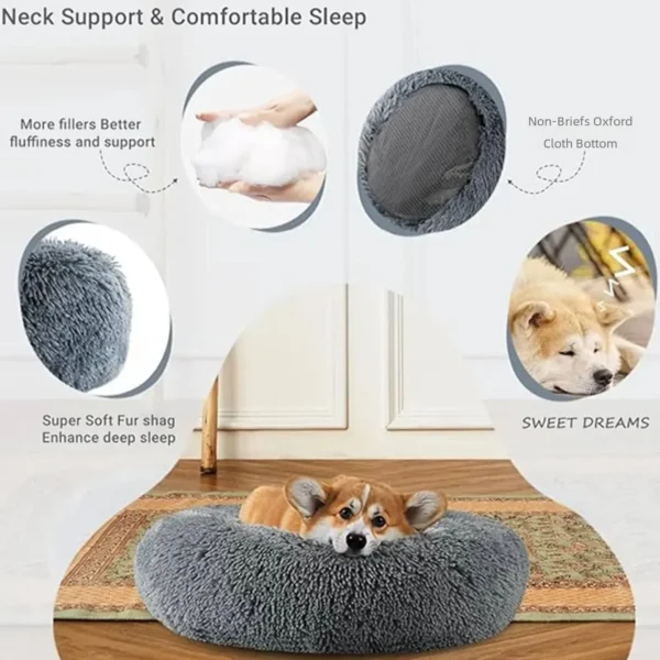 Round Pet Bed – Super Soft Plush Dog & Cat Bed for Winter Warmth, Large & Medium Pet House - Image 4