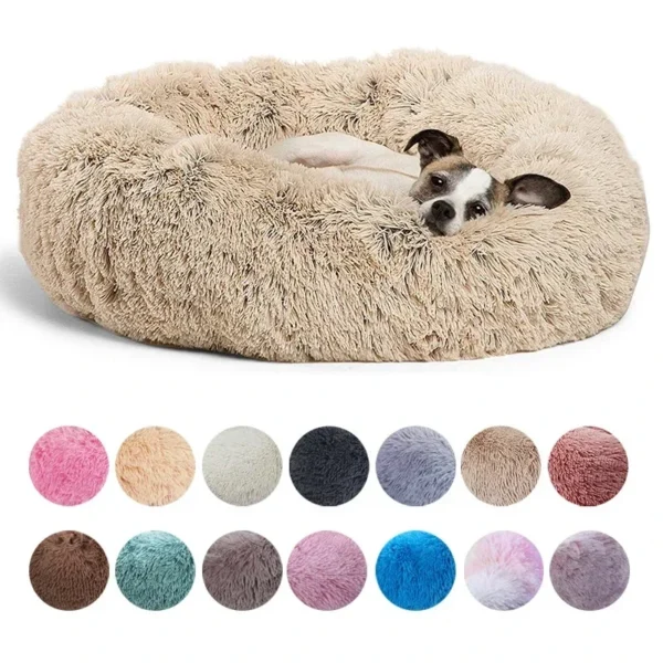 Round Pet Bed for small, medium, and large dogs & cats. Super soft plush for warmth & comfort, non-slip waterproof bottom. Machine washable!