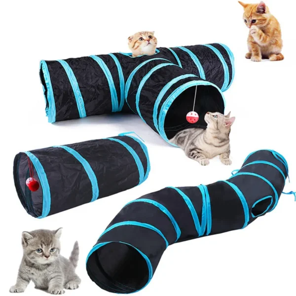This foldable cat tunnel features an S-type four-way design with a hanging ball for extra fun. Perfect for cats, rabbits, and small pets, it’s breathable, durable, and easy to store!