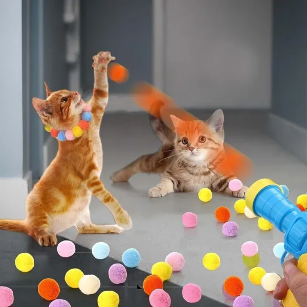 Interactive Cat Toy – Mini Shooting Gun with Plush Balls for Fun & Training - Image 2
