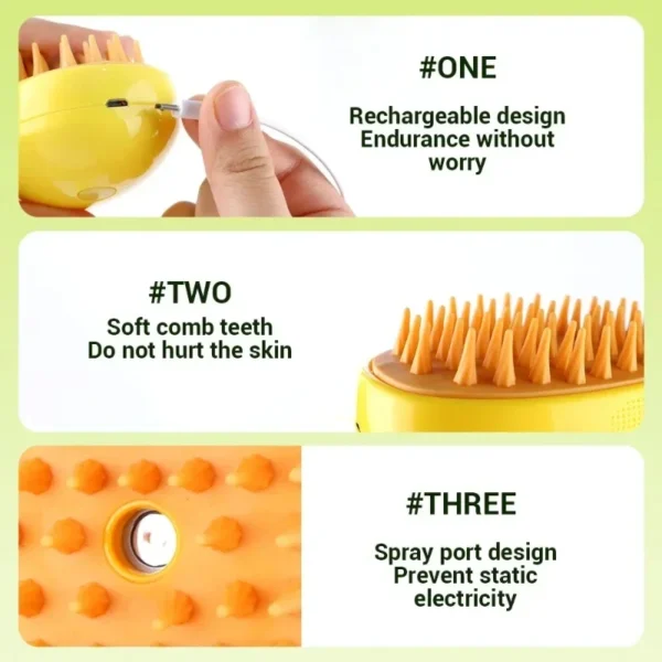 Pet Steam Brush – 3-in-1 Grooming Tool for Cats & Dogs - Image 3