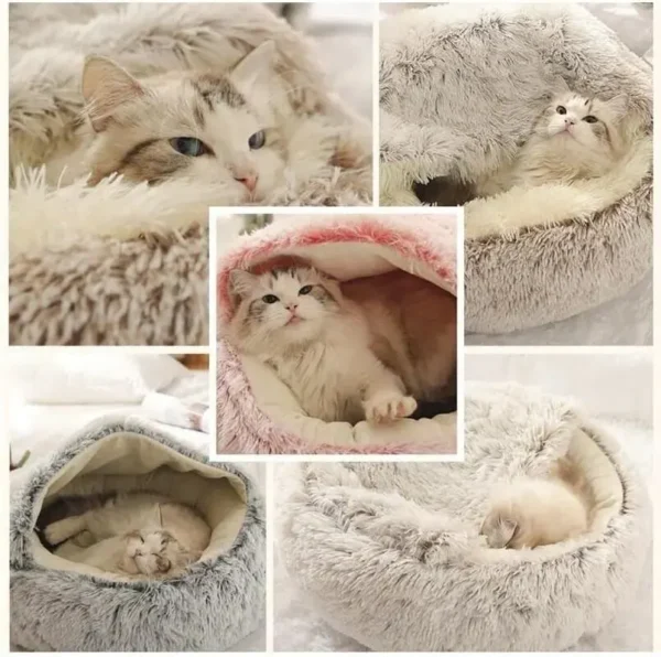 Plush Hooded Pet Bed – 2-in-1 Fluffy Sleeping Nest for Cats & Small Dogs - Image 4