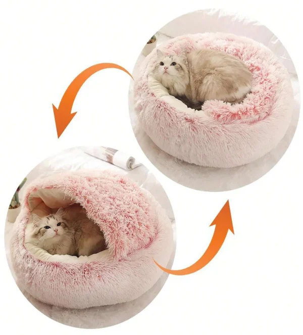 Plush Hooded Pet Bed – 2-in-1 Fluffy Sleeping Nest for Cats & Small Dogs - Image 6
