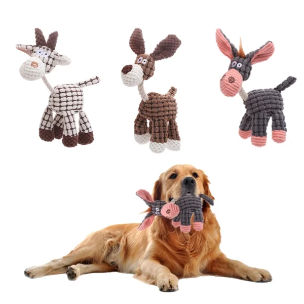This Stuffed Donkey Pet Dog Toy is a bite-resistant plush toy with a fun BB bark sound that keeps your dog engaged. Made of soft fleece, it’s perfect for chewing, fetching, and interactive play.