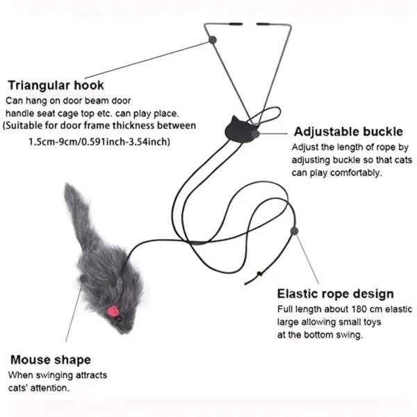 Simulation Mouse Cat Toy - Funny Self-Hanging Door Retractable Cat Stick with Scratch Rope - Image 2