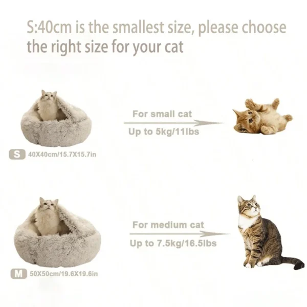 Plush Hooded Pet Bed – 2-in-1 Fluffy Sleeping Nest for Cats & Small Dogs - Image 2