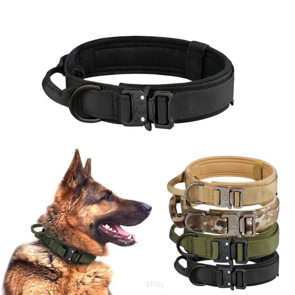 The Outdoor Tactical Dog Collar is a durable, adjustable, and comfortable nylon collar with a quick-release metal buckle, perfect for training and outdoor adventures.