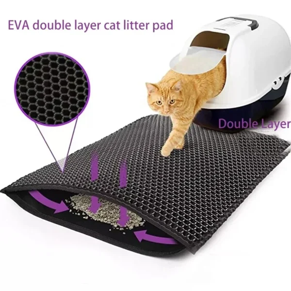 A double-layer, waterproof cat litter mat designed to trap litter and prevent it from spreading, keeping your home clean. Non-slip, eco-friendly, and easy to clean.