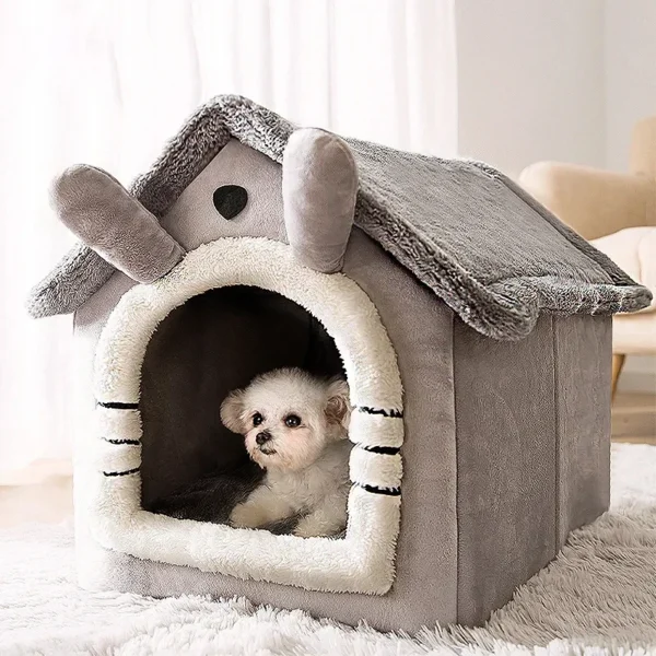 Keep your pet warm and cozy with this Foldable Pet House, designed for small & medium-sized dogs and cats. Features a removable cushion, soft cotton fabric, and washable cover.